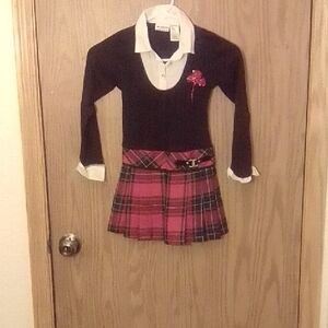 Blueberi Boulevard Black and Pink Plaid Sweater Dress